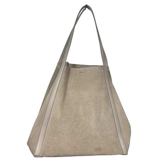 Reiss Beige Suede Slouchy Tote Bag Leather Trim Soft Unstructured Shoulder Purse - Picture 14 of 15